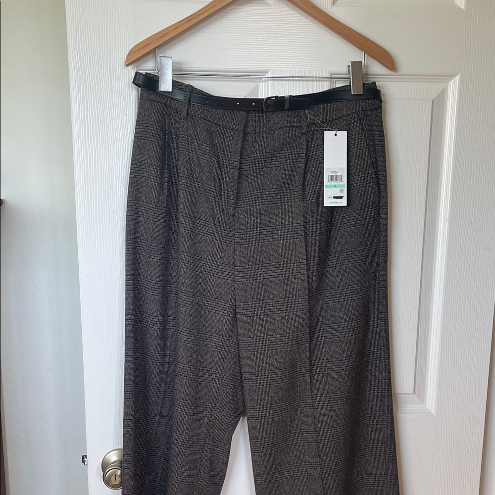 Brown / Black Plaid Trousers with Black Belt
Wide leg